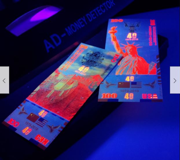China 100 Yuan Billete de FANTASIA, 2019,40 aniversario relaciones de China-USA,UNC, efectos UV - Imagen 2