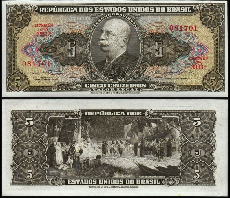 Brasil 5 Cruzeiros. (P176d) N. D. (1964) UNC