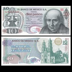 Mexico 10 Peso, 1969-77, P-63, Random Date & Signature, UNC